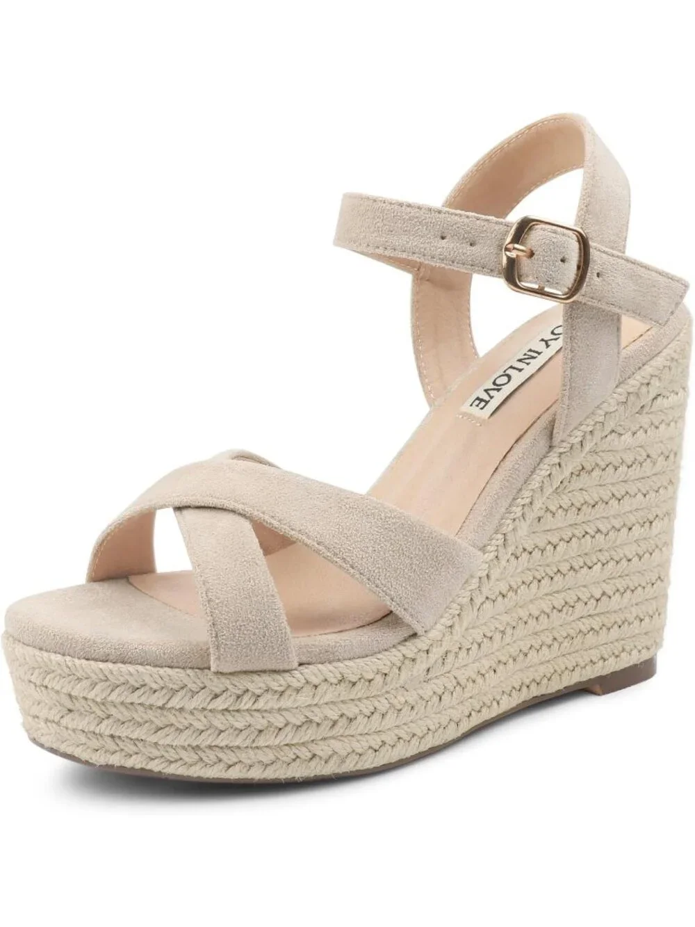 Women's Nude Espadrille Wedge Sandals Platform Ankle Strap Open Toe Heels